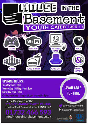 a poster detailing the opening times for House in the Basement Youth Cafe.