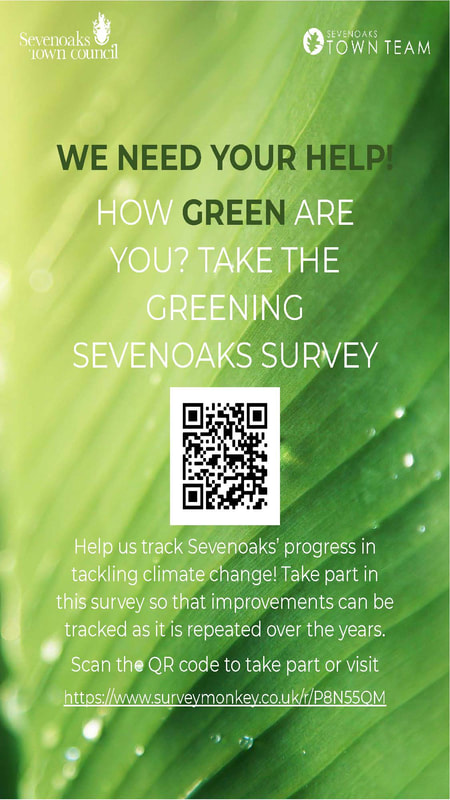 a poster for the Greening Sevenoaks Survey with a QR code to take you to the survey.